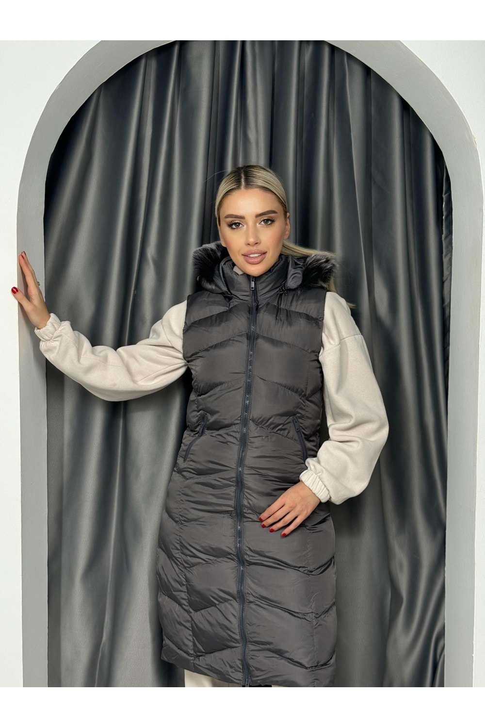 Jesika Yelek 3030 - Füme - 38 - AZRA05033-Füme-38
