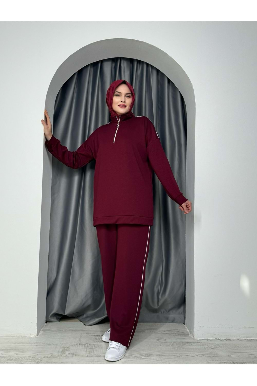 Oysho Yanlardan Çizgili İkili Takım 3367 - Bordo - L - AZRA05049-Bordo-L