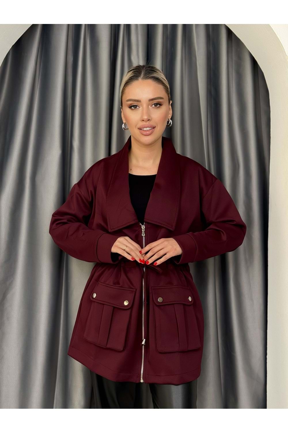 Cepli Oversize Kap 4301 - Bordo - TEK BEDEN - AZRA05054-Bordo-TEK BEDEN