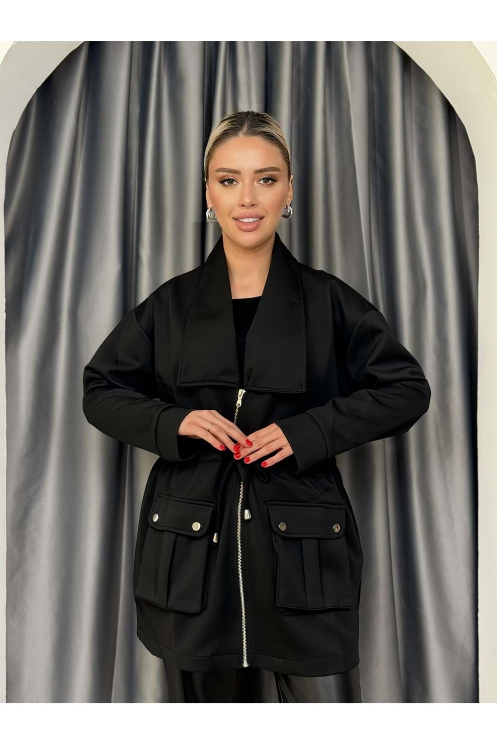Cepli Oversize Kap 4301 - Siyah - TEK BEDEN - AZRA05054-Siyah-TEK BEDEN
