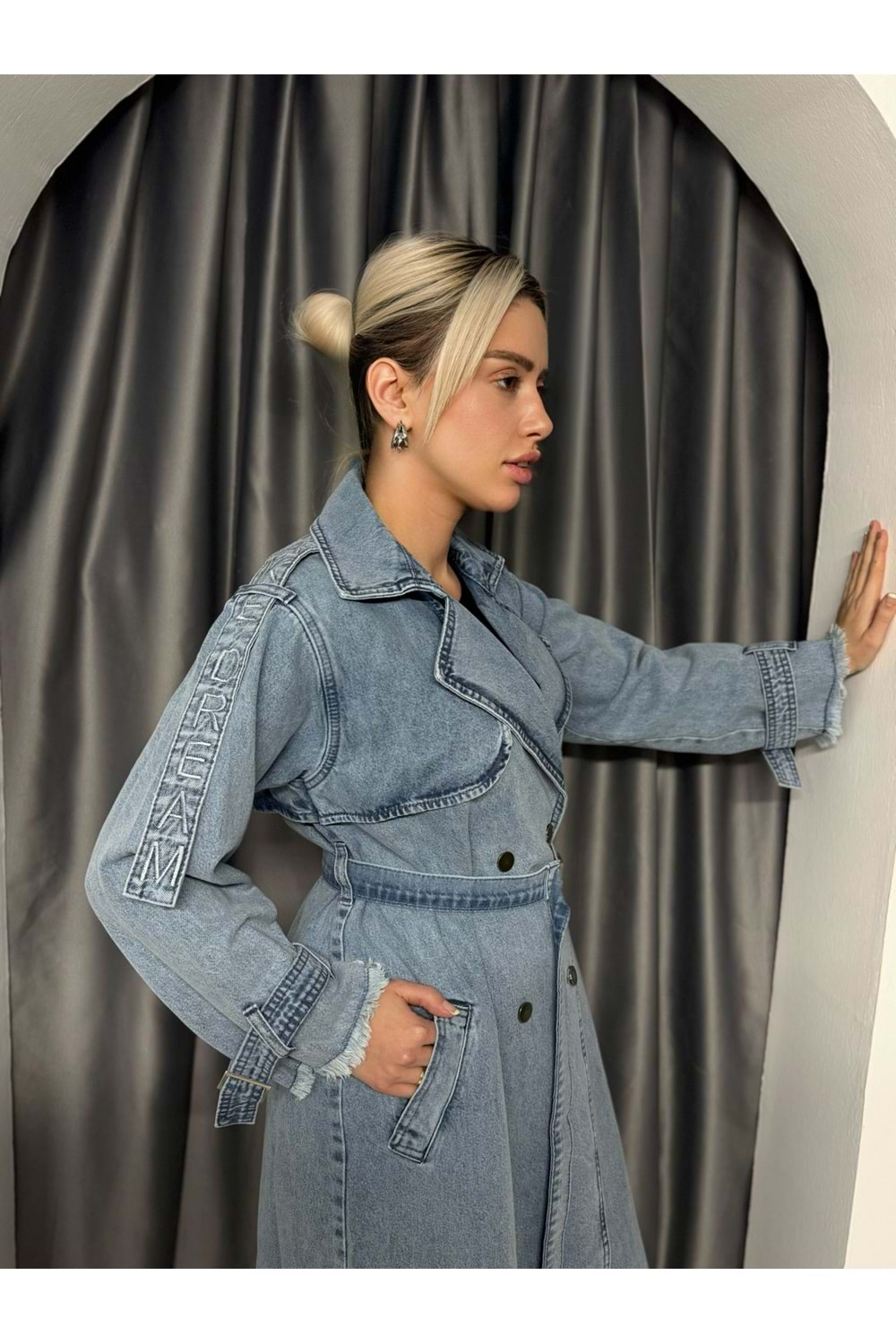 Denim Trenç 7202 - Mavi - L-XL - AZRA05055-Mavi-L-XL