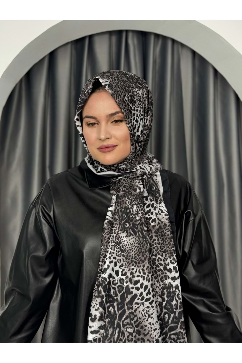 Küçük Leopar Desen Soft Şal 2269 - koyu taba - TEK BEDEN - AZRA05095-koyu taba-TEK BEDEN