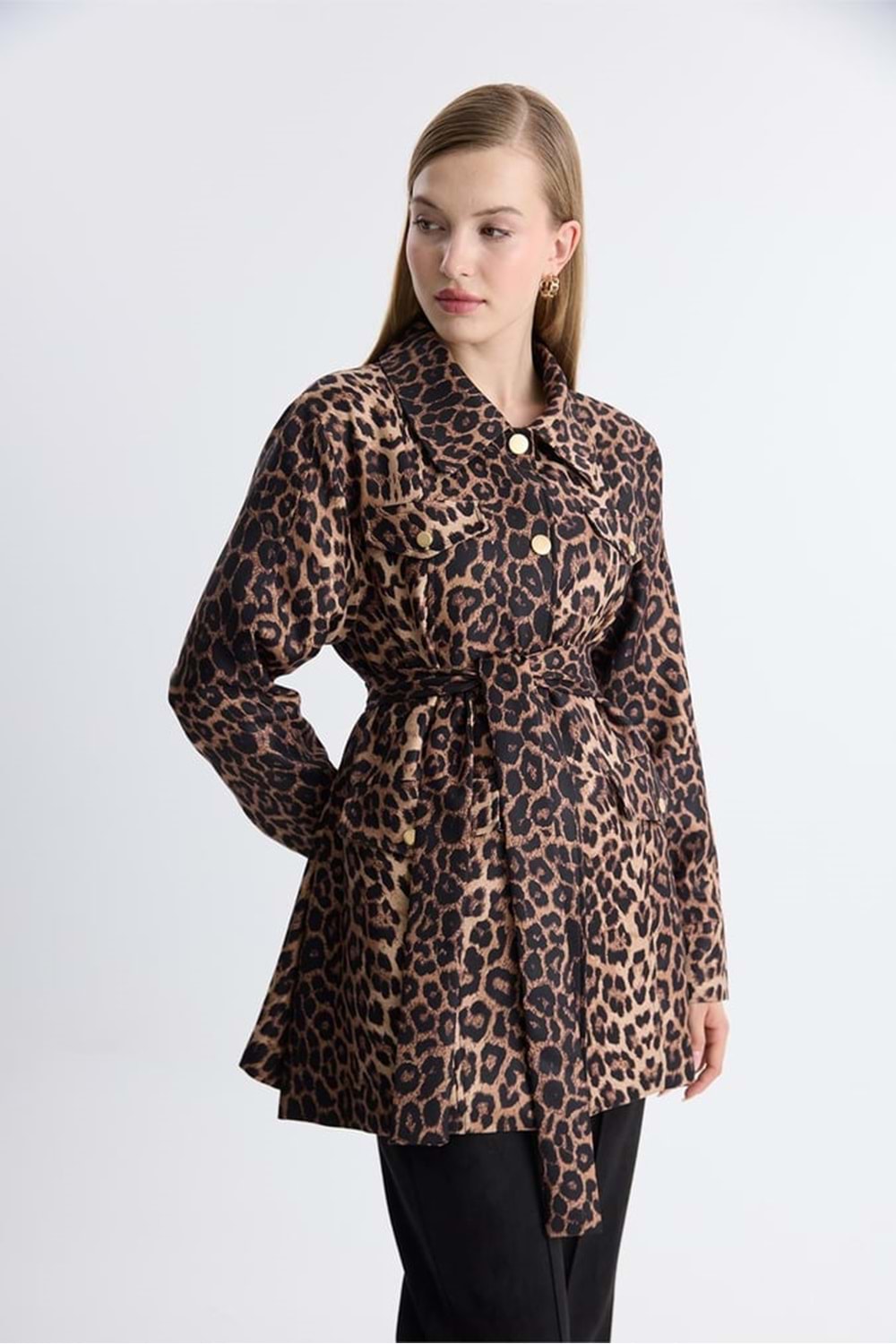 Leopar Desen Ceket 7241 - Kahve Rengi - 42 - AZRA05107-Kahve Rengi-42