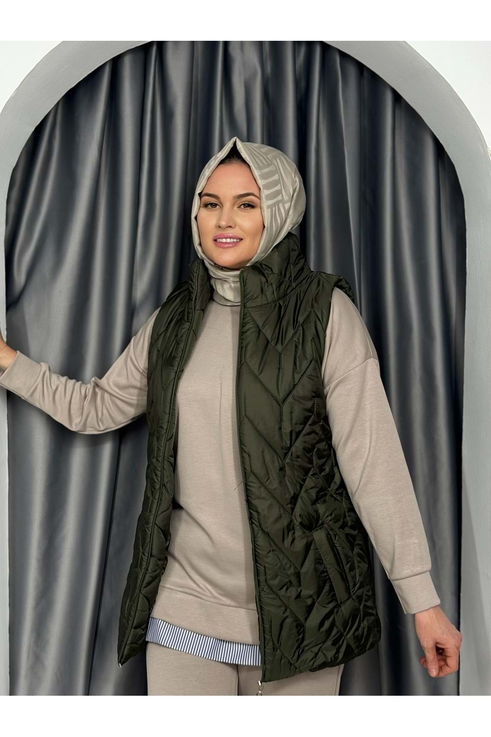 Zikzak Desenli Şişme Yelek 4578 KS11 - Haki - S