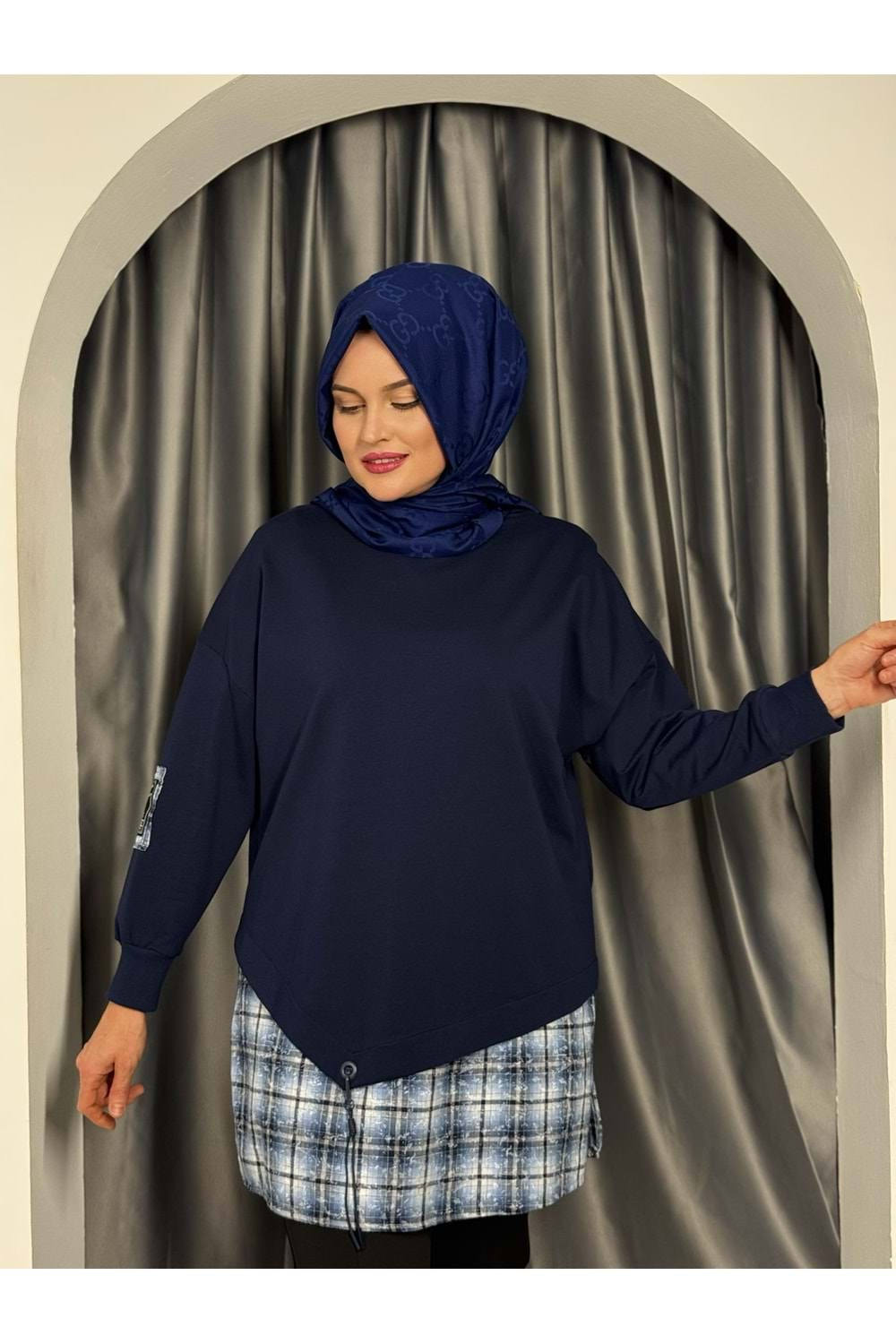 Puane Gömlek ve Kol Detaylı Tunik 10572 - Lacivert - L-XL