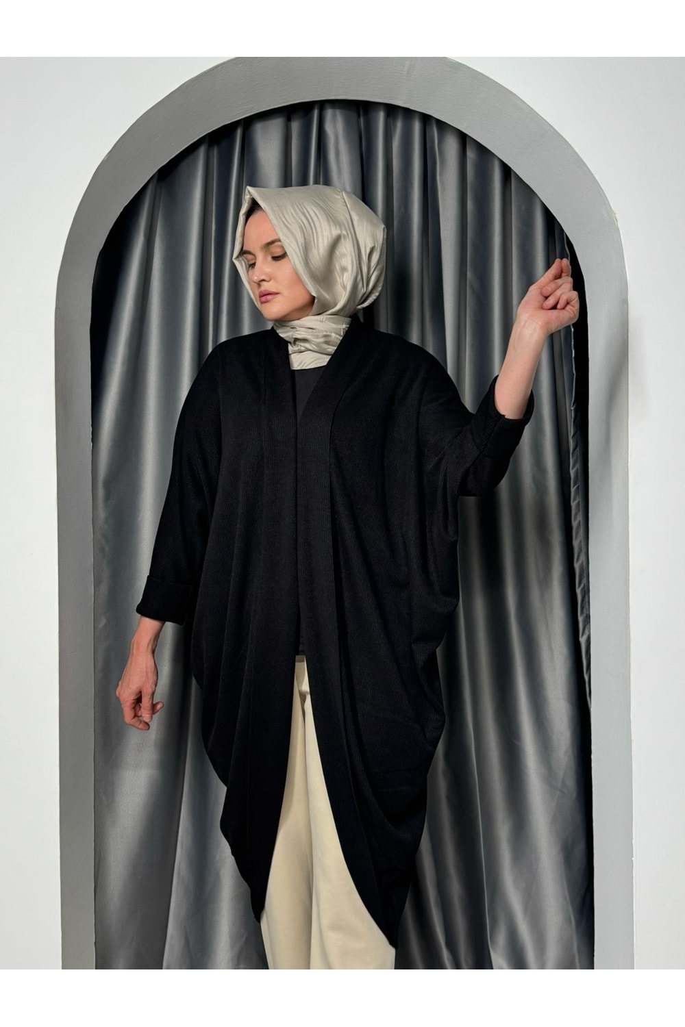 İkoll Oversize Yarasa Hırka 33840 - Siyah - TEK BEDEN