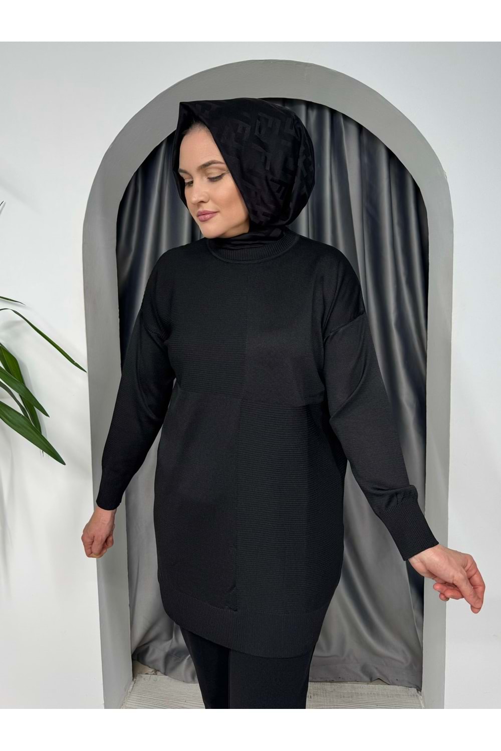 Fitilli Soğuk Merserize Tunik 35084 - azra fashion - Siyah - S-M