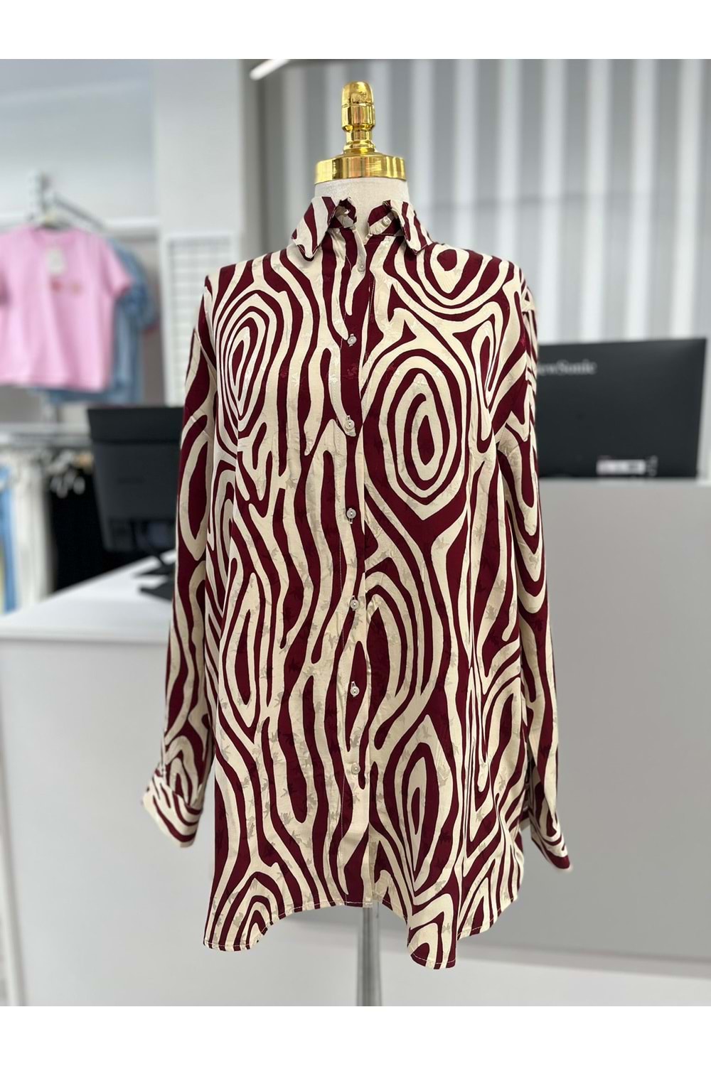 Saten Gömlek 34108 - Bordo - TEK BEDEN