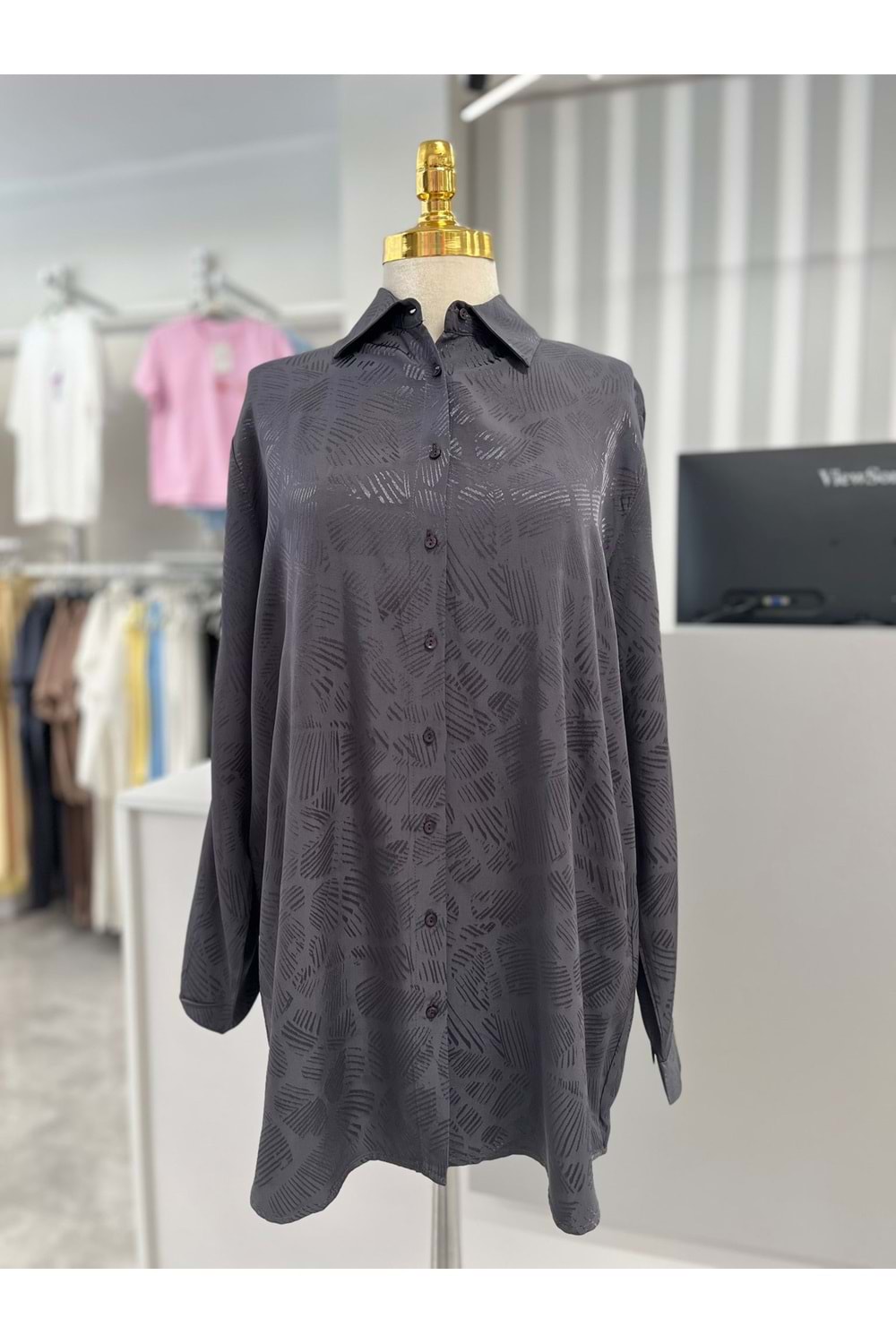 Saten Gömlek 34060 - Füme - TEK BEDEN