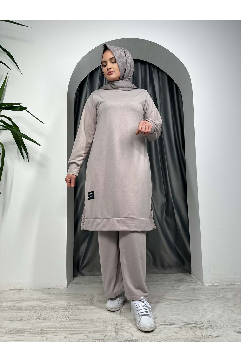 Uzun Tunikli Takım 1655 - Bej - 38-40 - AZRA05273-43803