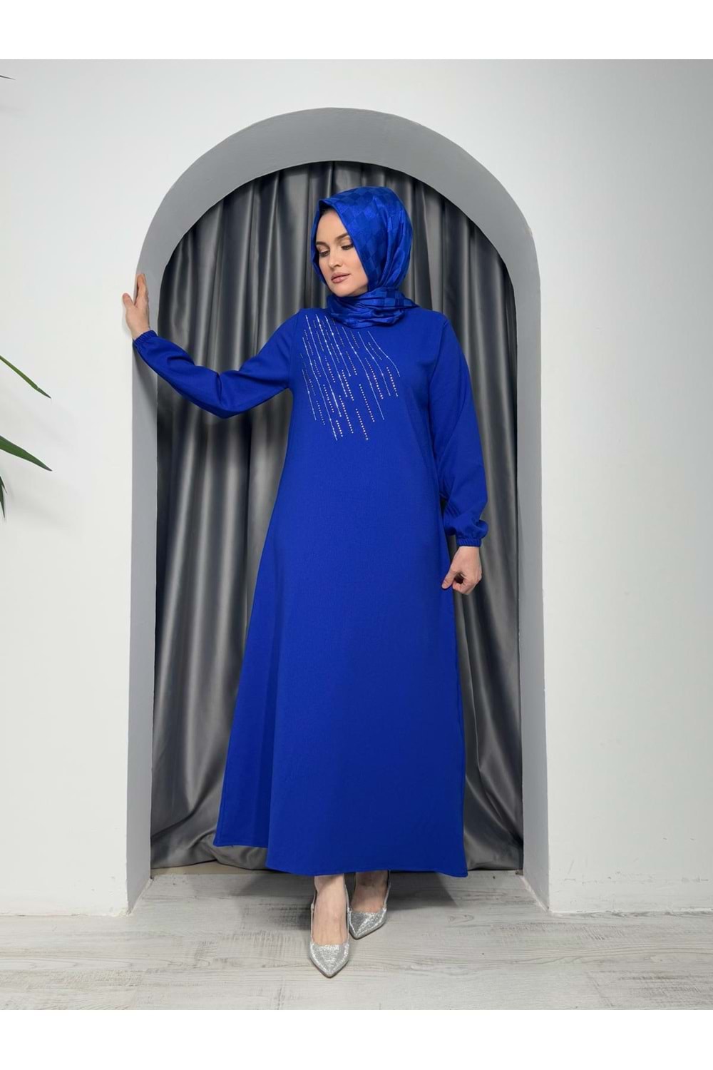 Yan Çizgili Elbise 1723 - Saks Mavi - 38-40 - AZRA05281-43820