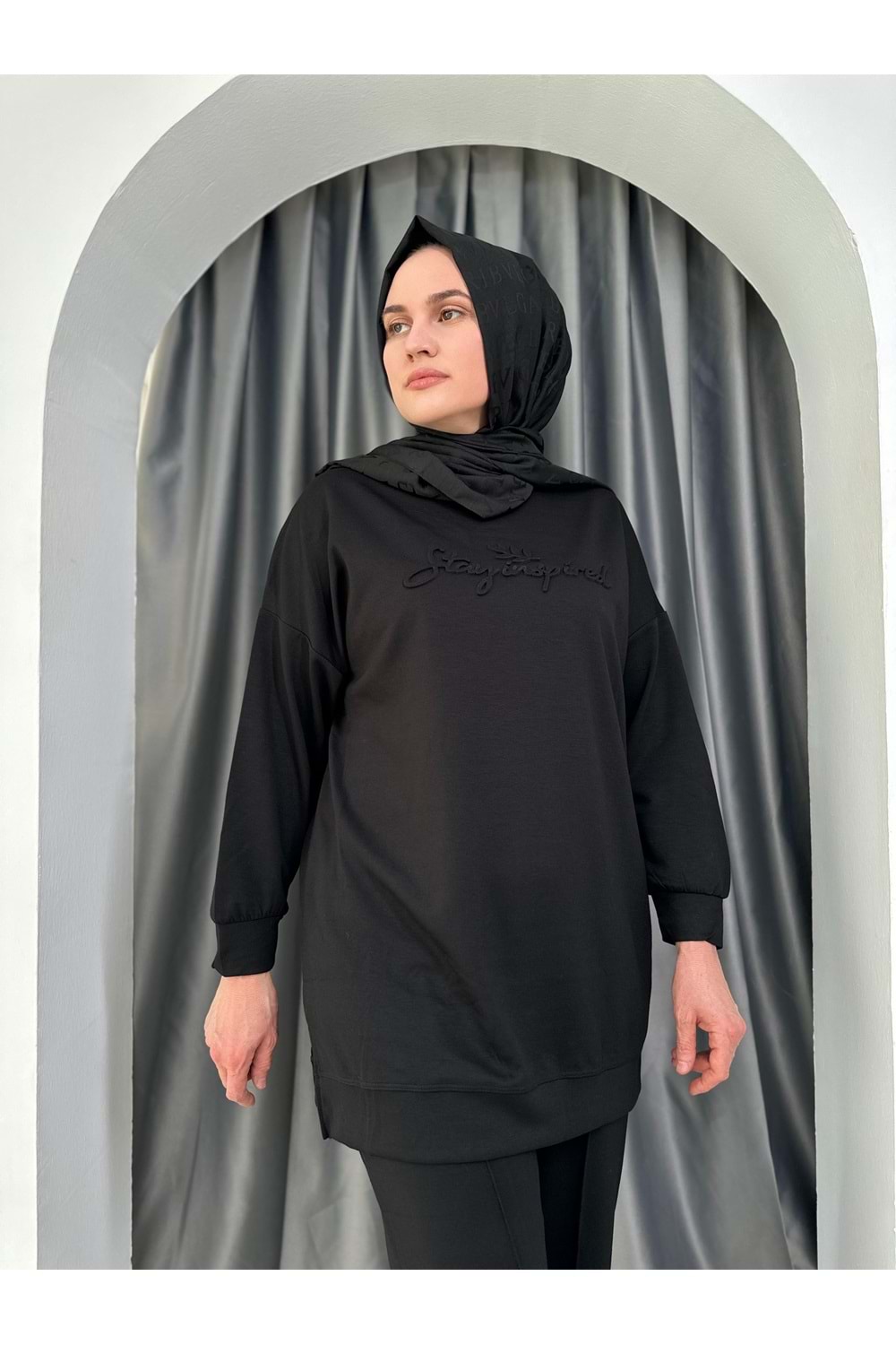 Yazı Baskılı Oysho Kumaş Takım 24785 - Siyah - S - AZRA05350-44605