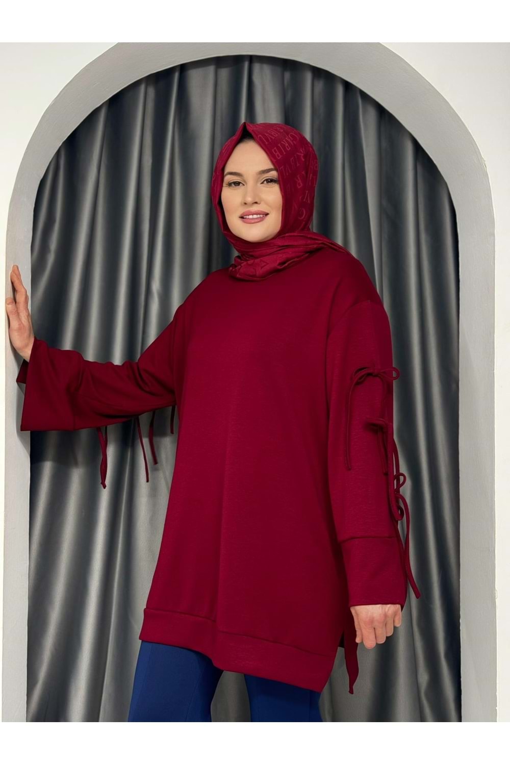 Kolları Fiyonk Detaylı Tunik 25824 - Bordo - S - AZRA05351-44610