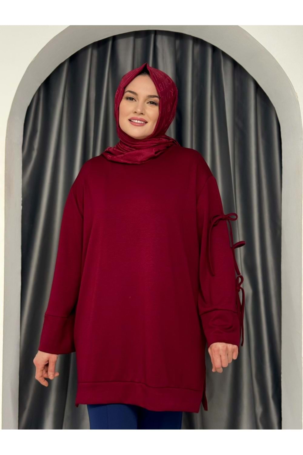 Kolları Fiyonk Detaylı Tunik 25824 - Bordo - S - AZRA05351-44610