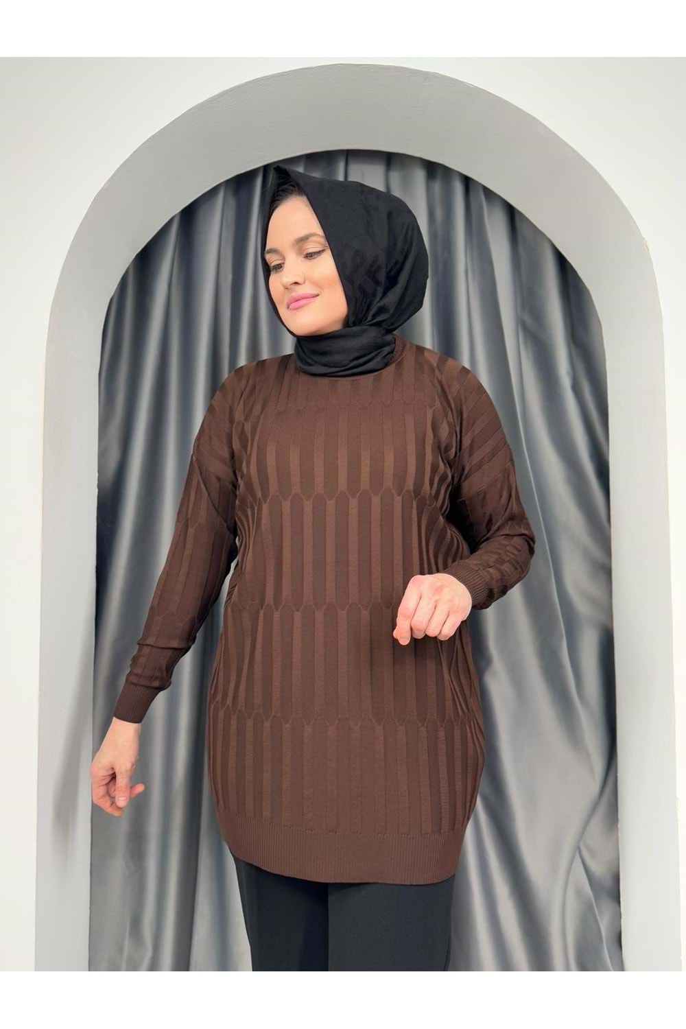 Desenli Merserize Tunik 3174 - azra fashion - Acı Kahve - TEK BEDEN