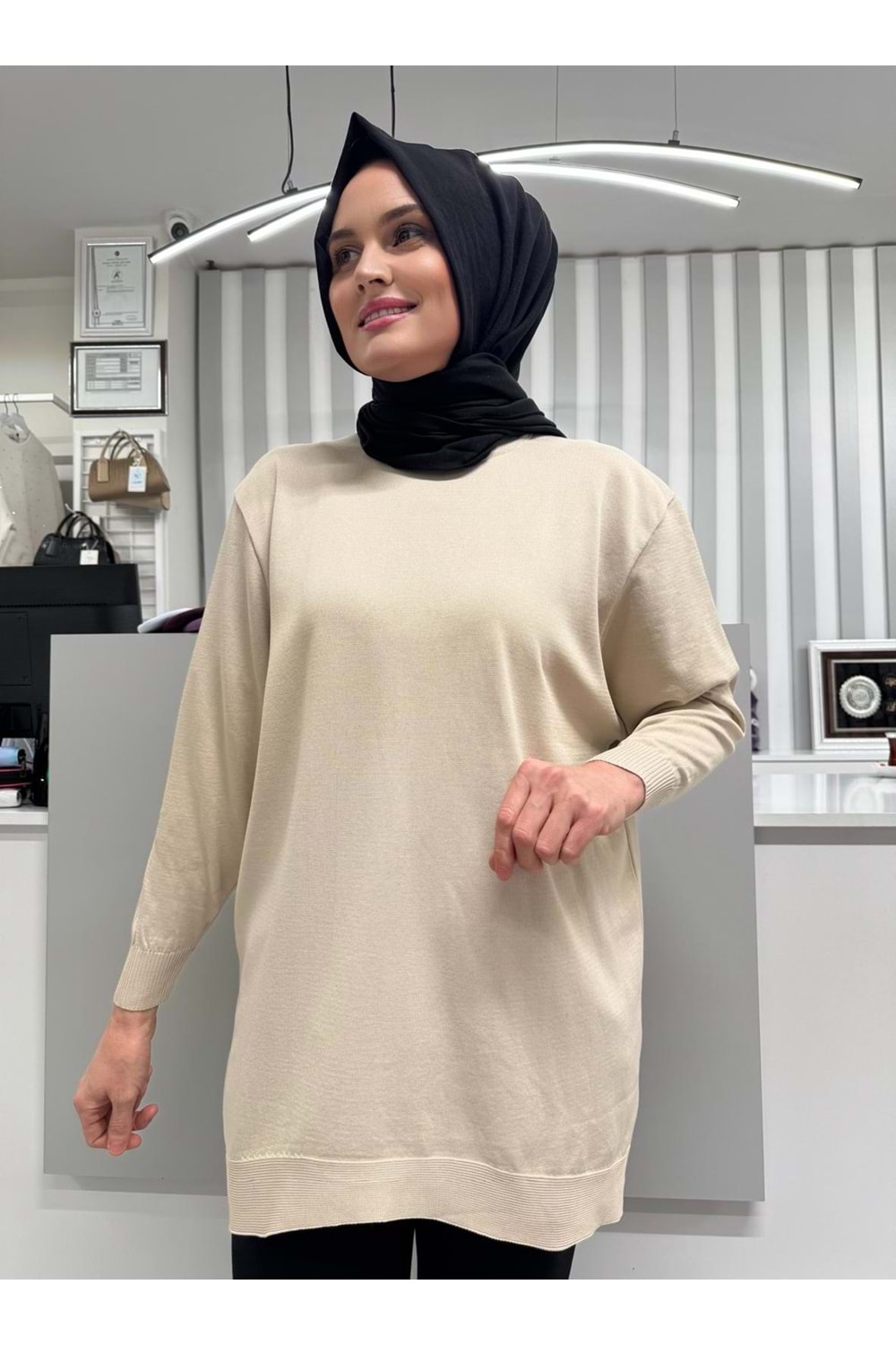 Düz Merserize Tunik 3177 - Bej - TEK BEDEN - AZRA05401-45121