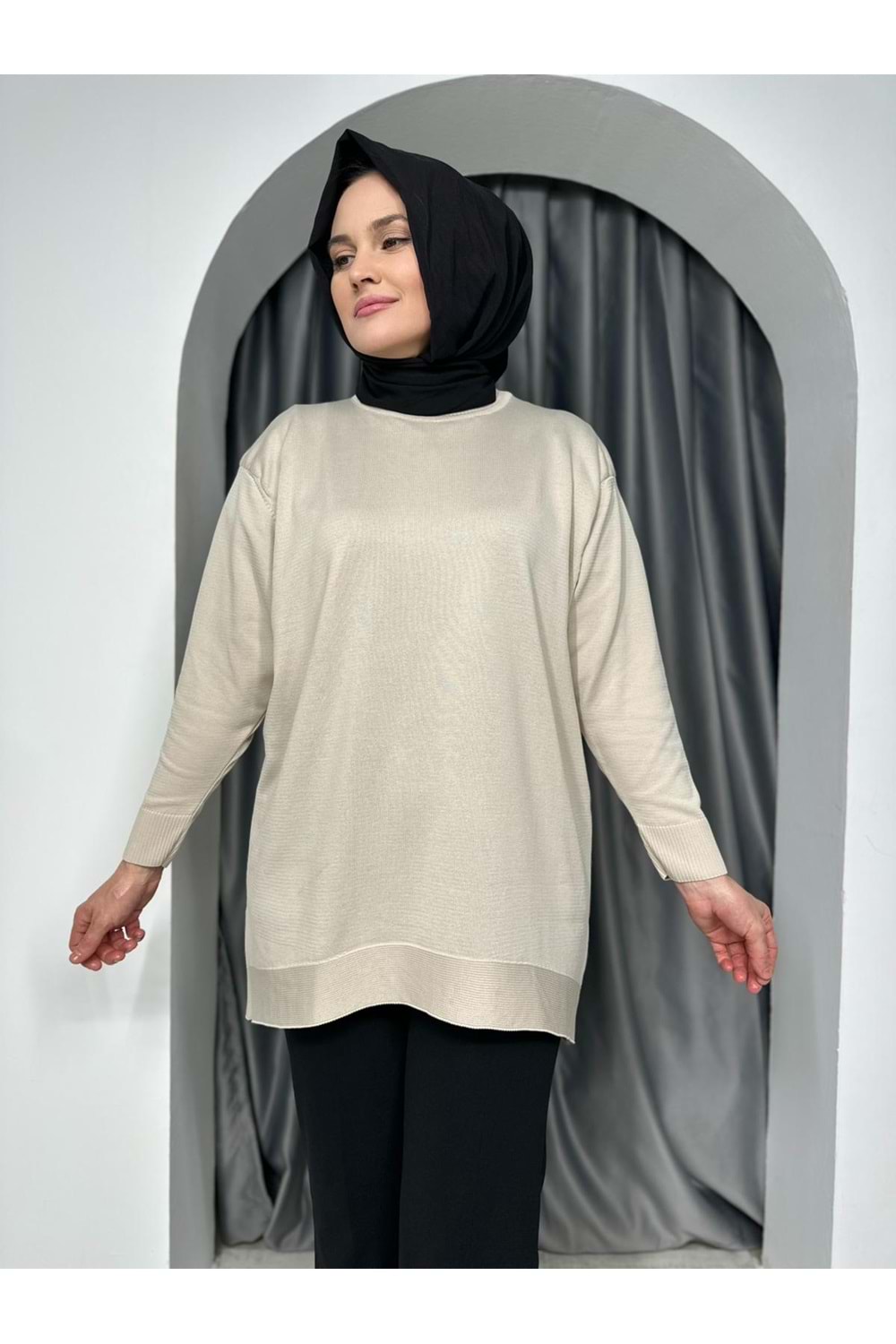 Düz Merserize Tunik 3177 - Bej - TEK BEDEN - AZRA05401-45121
