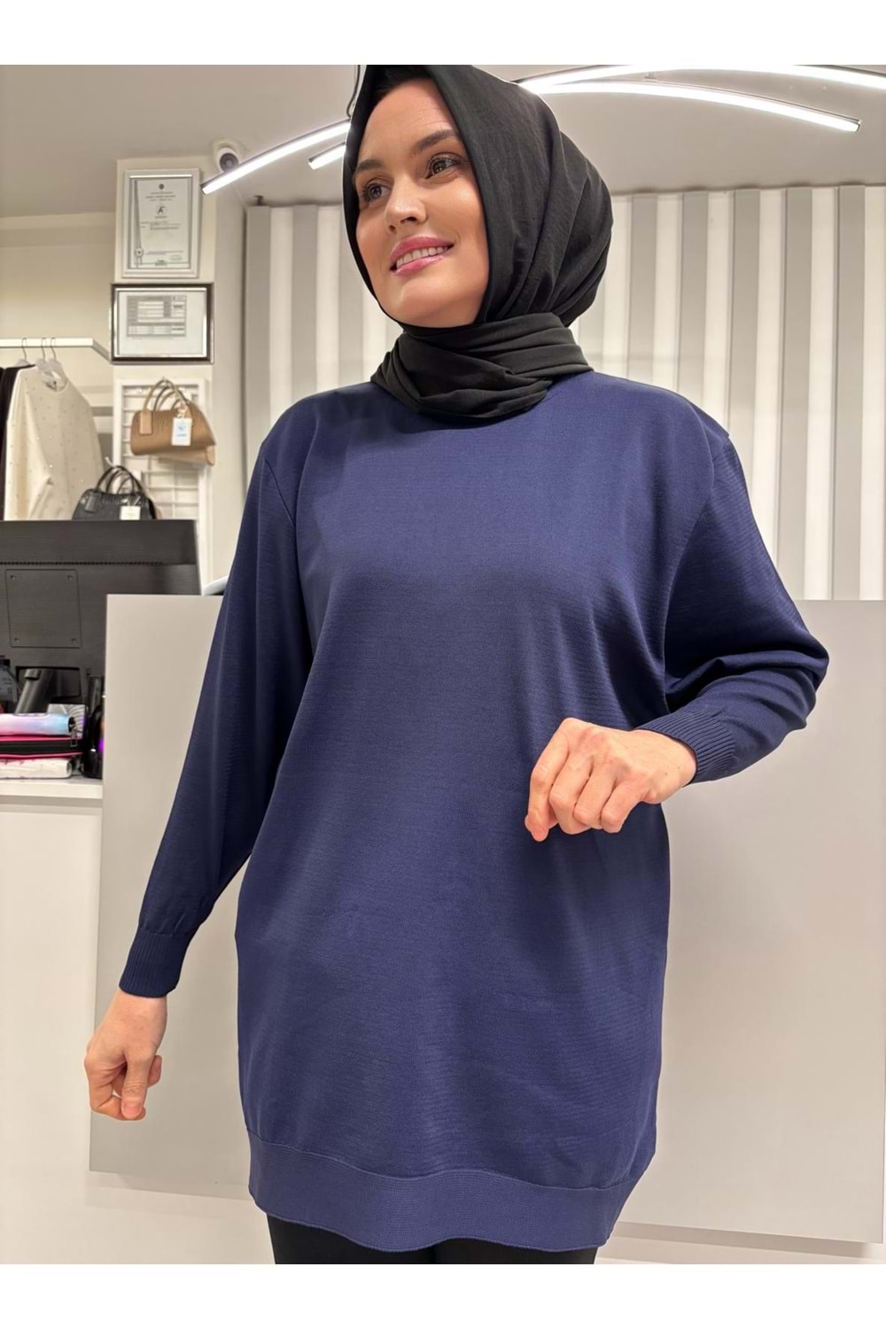 Düz Merserize Tunik 3177 - Lacivert - TEK BEDEN - AZRA05401-57328