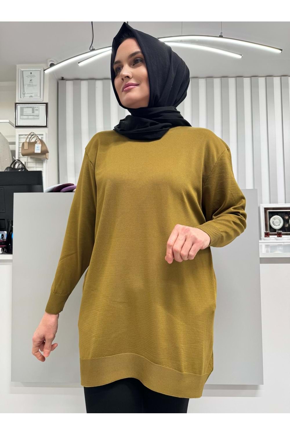 Düz Merserize Tunik 3177 - Yağ Yeşili - TEK BEDEN - AZRA05401-57330