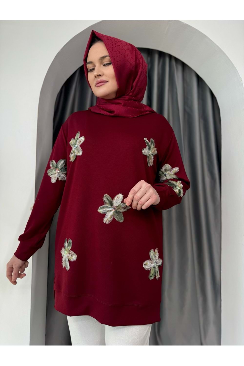 Çiçek Detaylı Oysho Tunik 25826 - Bordo - M