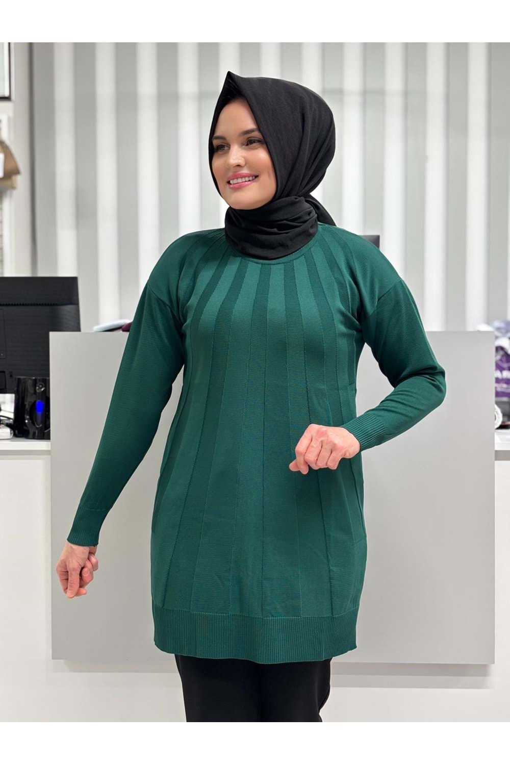 Büyük Şeritli Merserize Tunik 3190 - Zümrüt Yeşili - TEK BEDEN - AZRA05422-56977