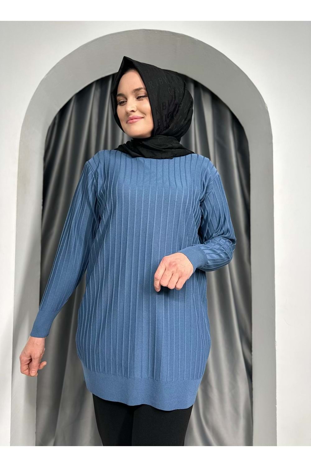 Çıtalı Merserize Tunik 3185 - Mavi - TEK BEDEN - AZRA05424-45471