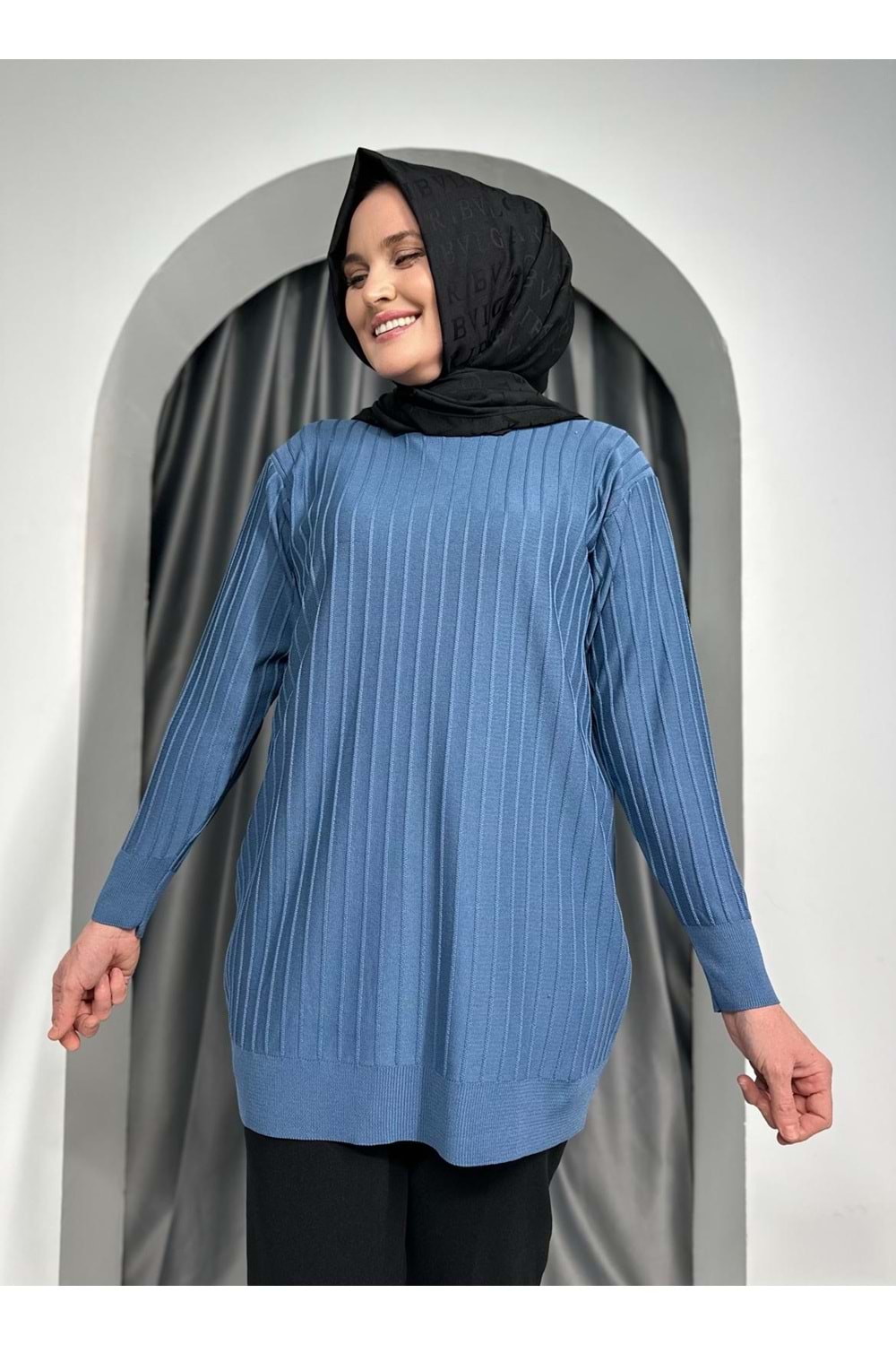 Çıtalı Merserize Tunik 3185 - Mavi - TEK BEDEN - AZRA05424-45471