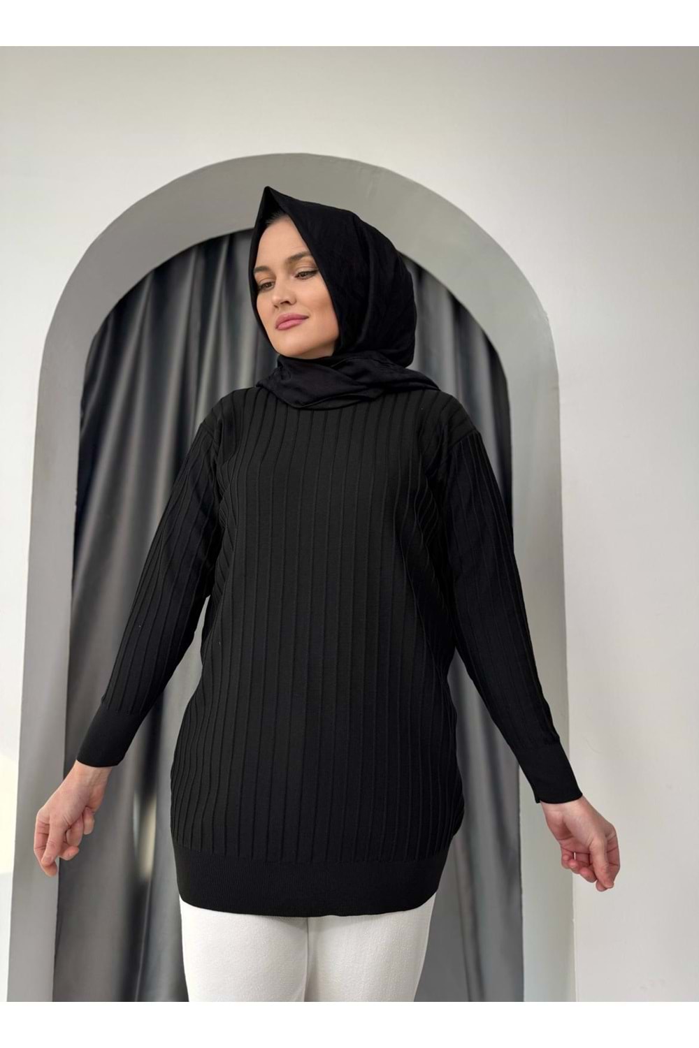 Çıtalı Merserize Tunik 3185 - Siyah - TEK BEDEN - AZRA05424-45472