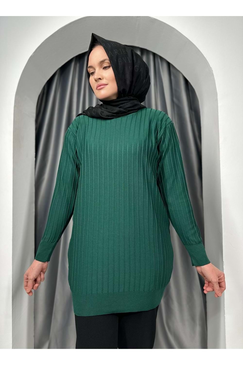 Çıtalı Merserize Tunik 3185 - Zümrüt Yeşili - TEK BEDEN - AZRA05424-45475