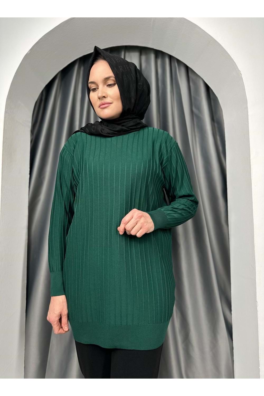 Çıtalı Merserize Tunik 3185 - Zümrüt Yeşili - TEK BEDEN - AZRA05424-45475