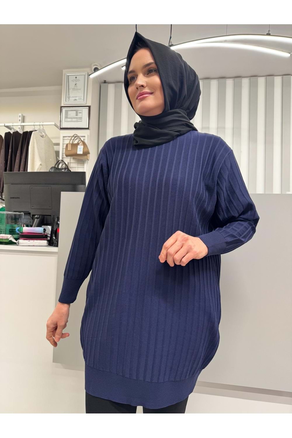 Çıtalı Merserize Tunik 3185 - Lacivert - TEK BEDEN - AZRA05424-57324