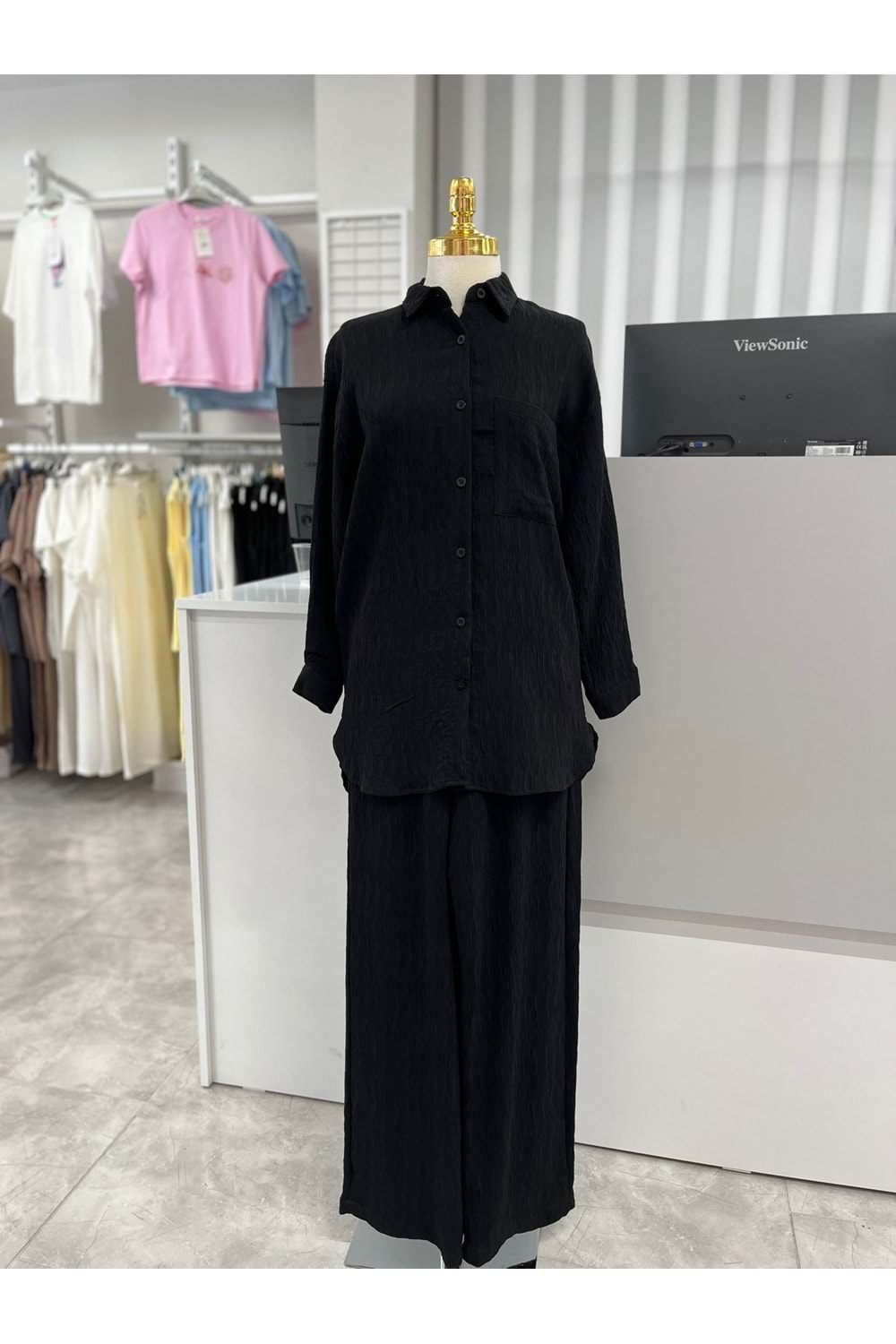 Plise Kumaş Takım 25887 - Siyah - S - AZRA05433-45574