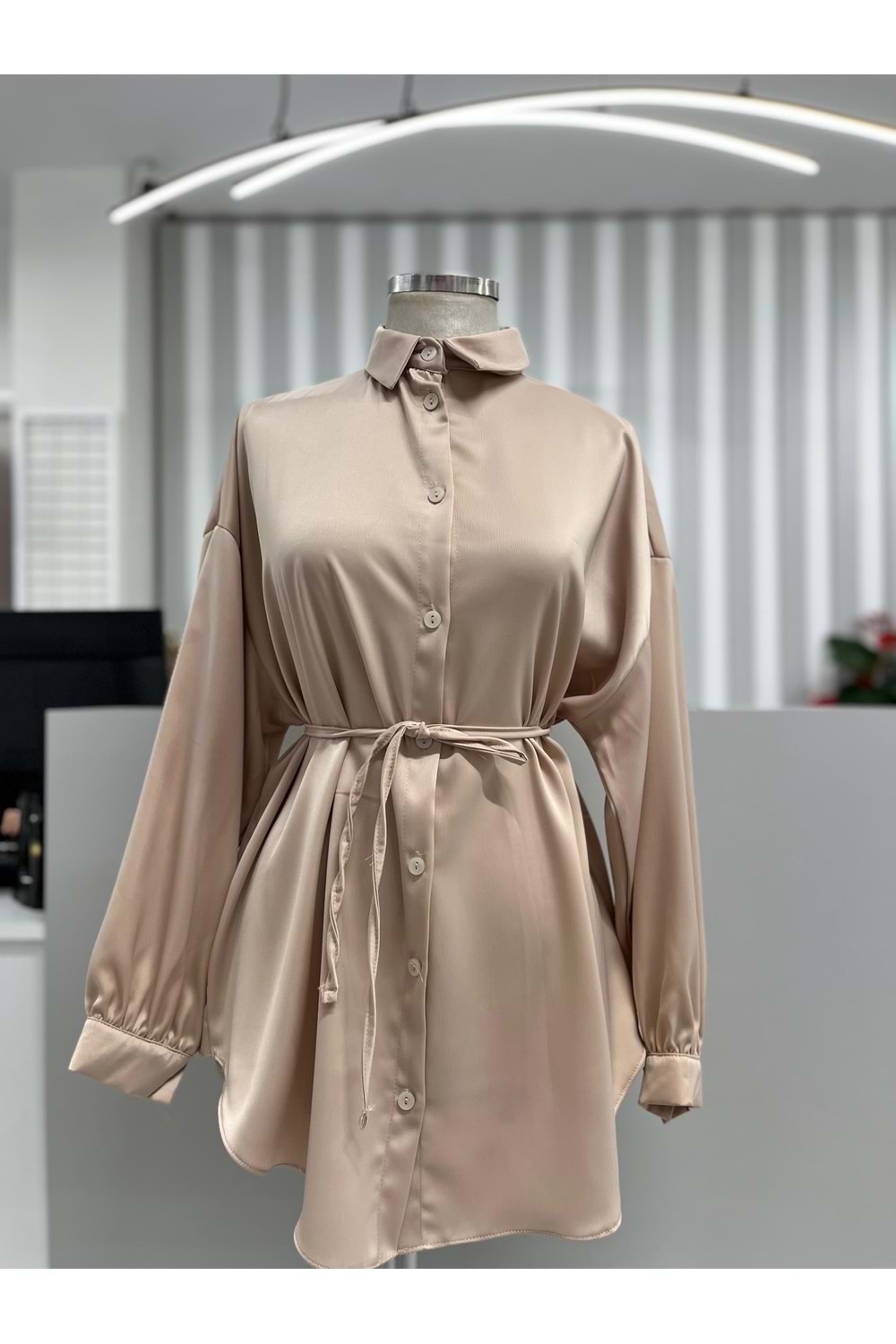 Zara Saten Gömlek 4328 - Bej - TEK BEDEN