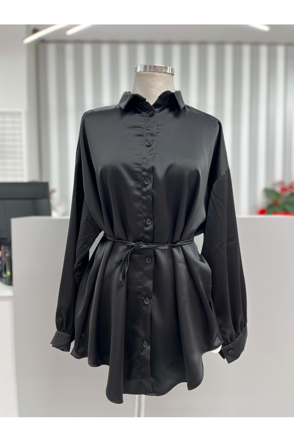 Zara Saten Gömlek 4328 - Siyah - TEK BEDEN