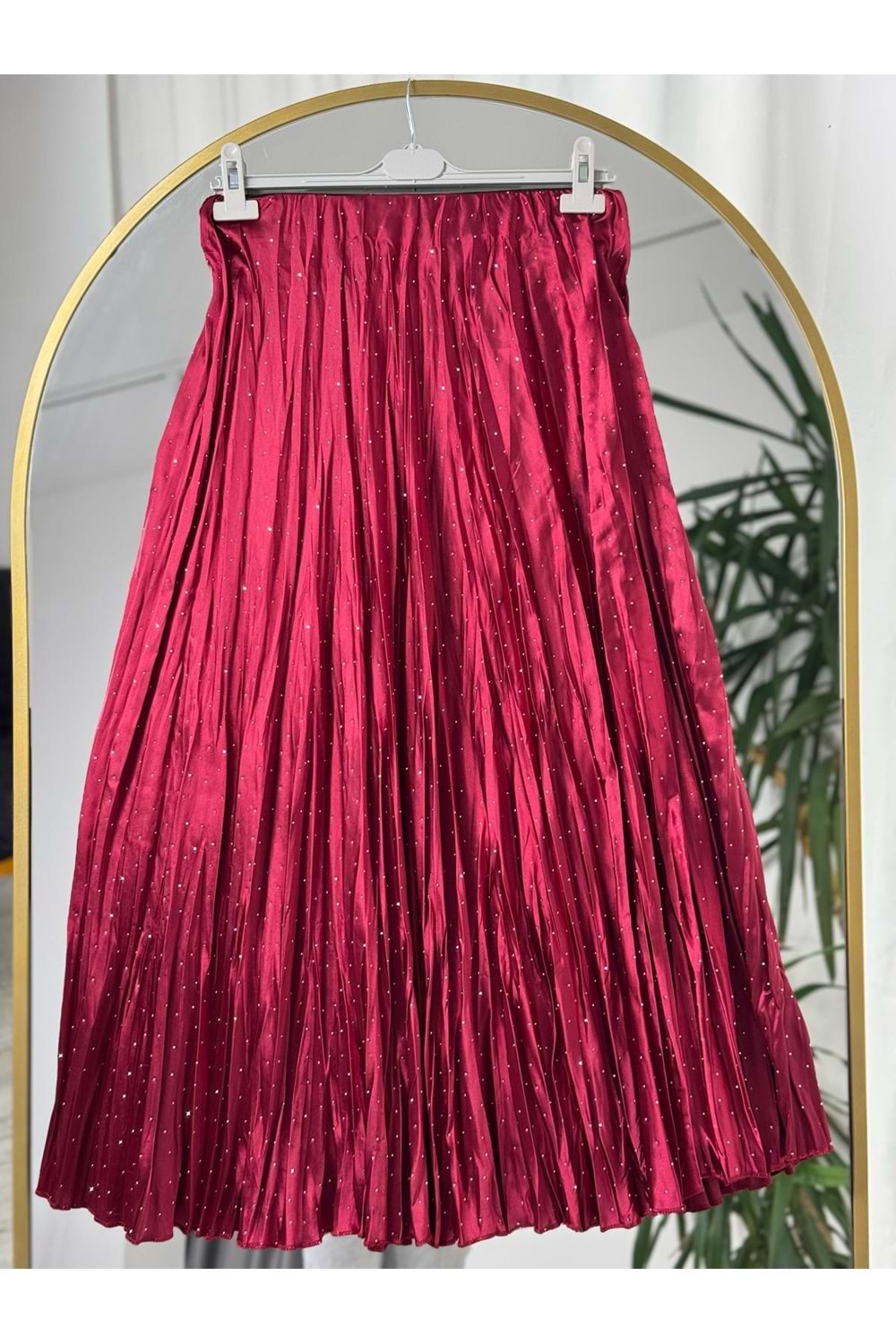 Pullu Taşlı Kraş Etek 1028 - Bordo - TEK BEDEN - AZRA05452-45732