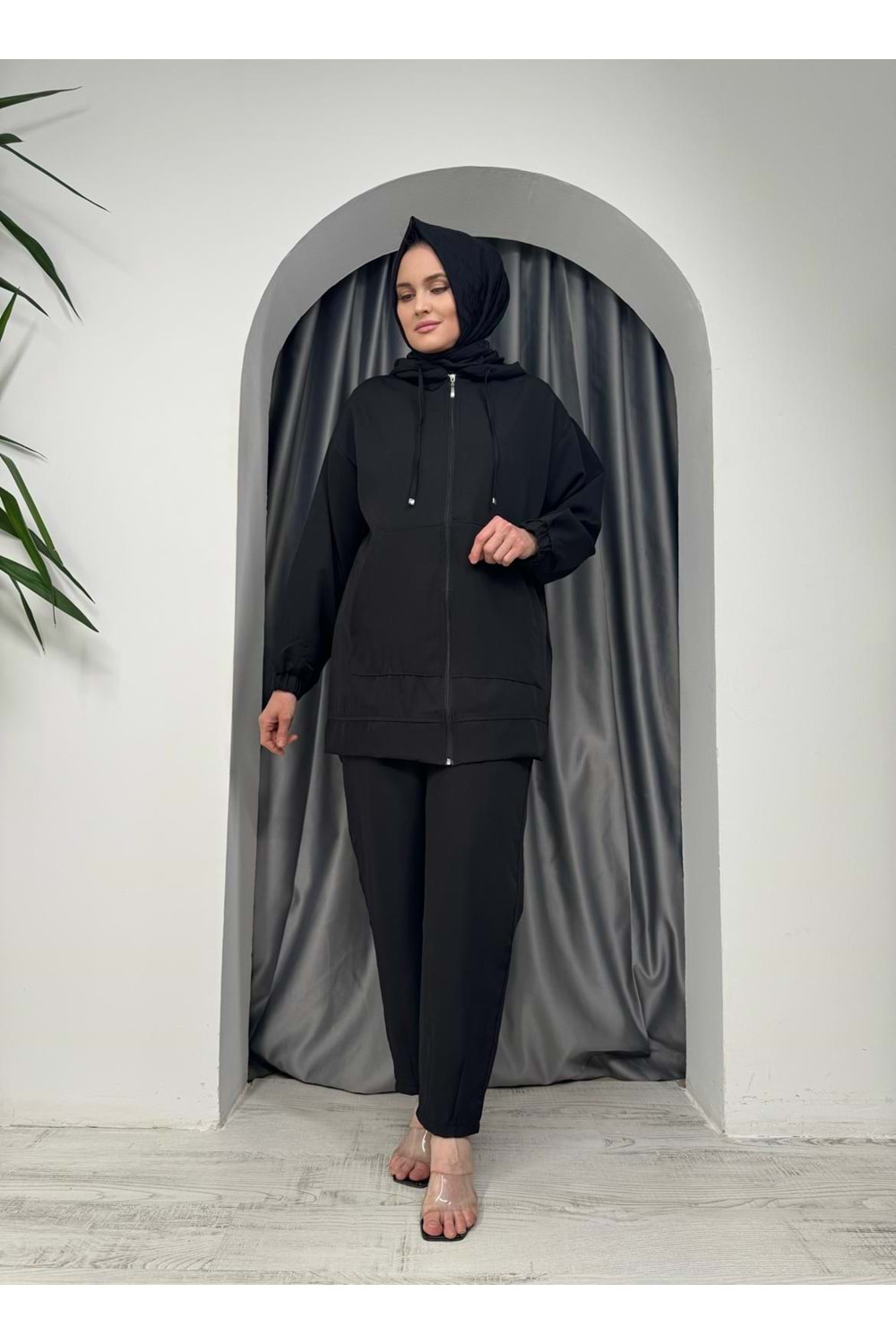 Fermuarlı Kanguru Cepli Dabıl Takım 1748 - Siyah - 38 - AZRA05458-45782