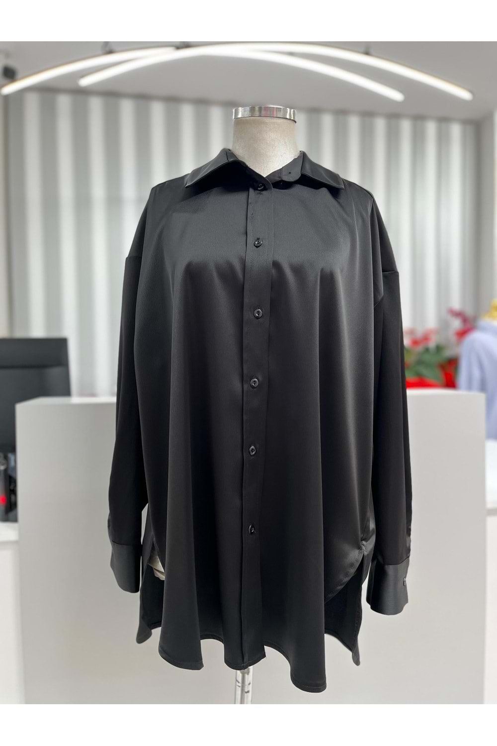 Basic Saten Gömlek 32492 - Siyah - TEK BEDEN - AZRA05590-46337