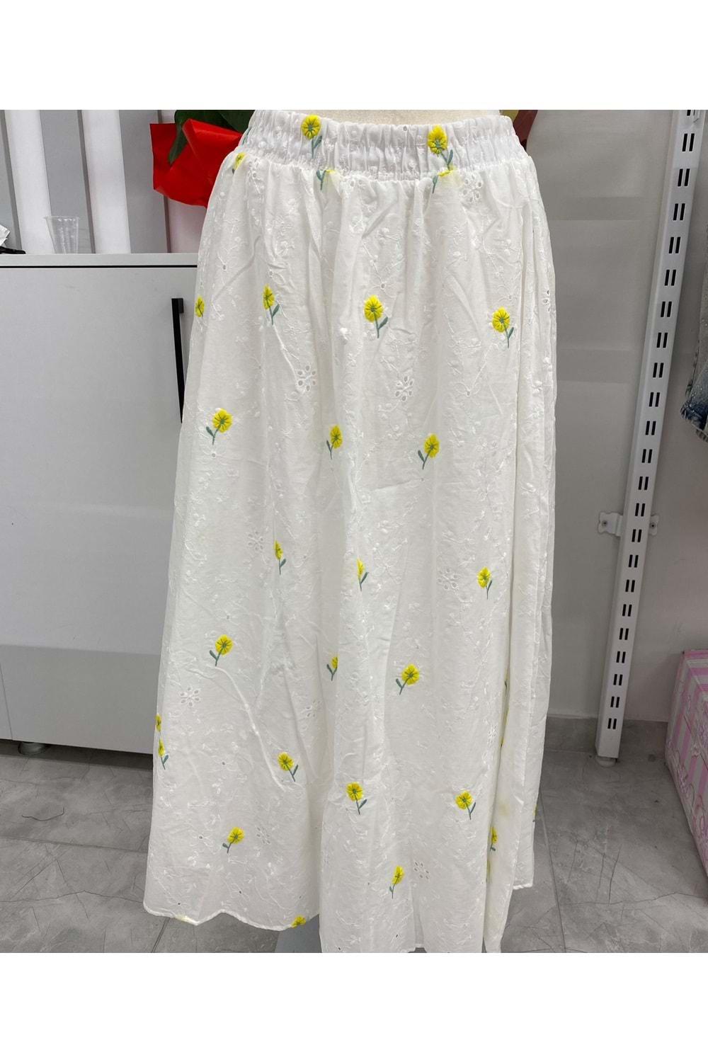 Yaprak Çiçekli Etek 2884 - Beyaz - L - AZRA05673-46698