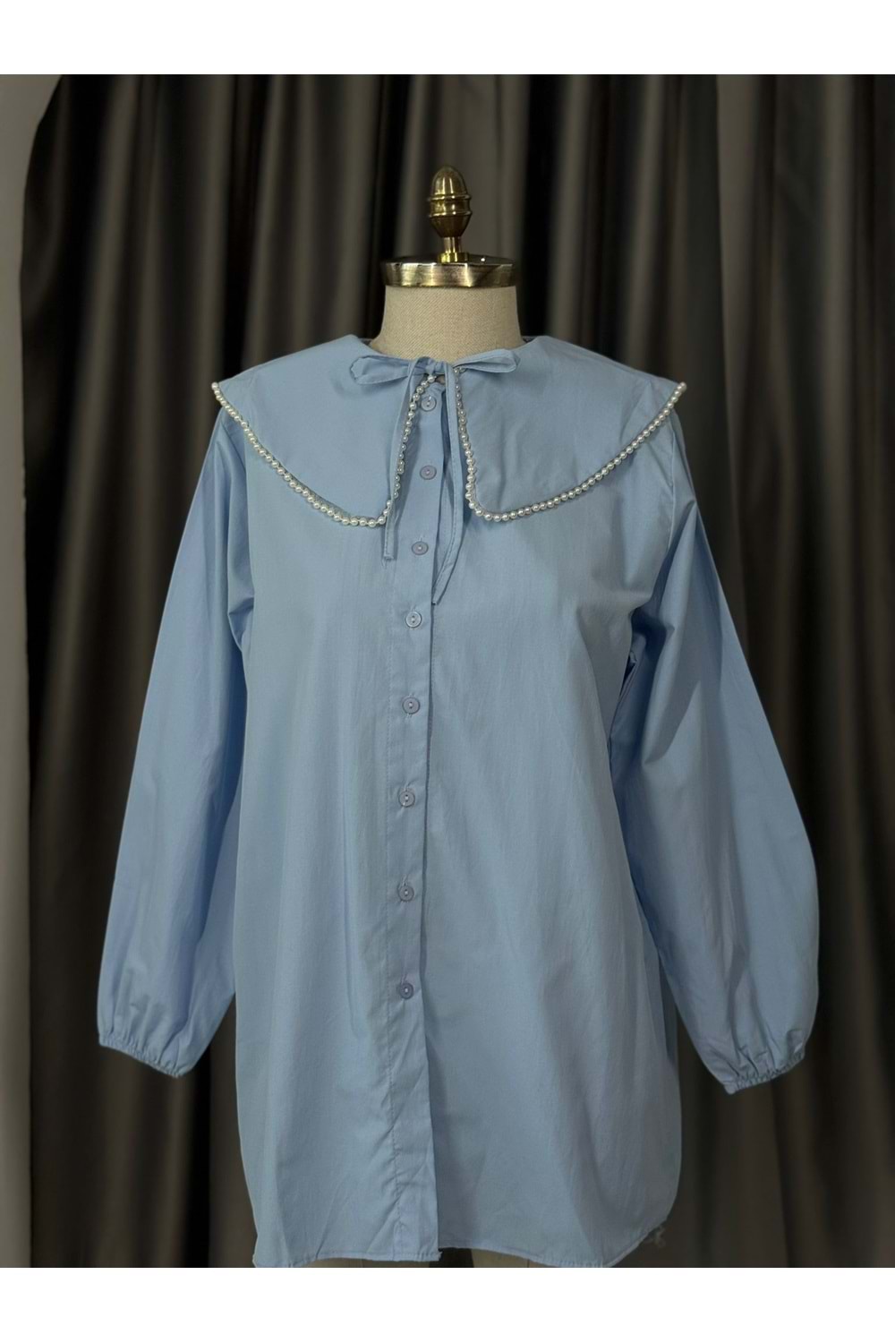 Bebe Yaka İnci Detaylı Gömlek 772 - Mavi - S-M - AZRA05678-46770