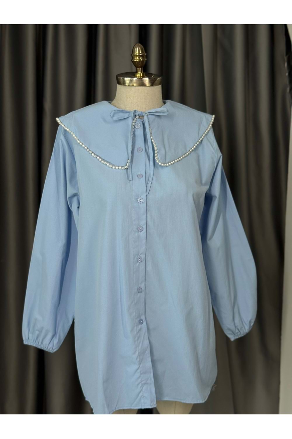 Bebe Yaka İnci Detaylı Gömlek 772 - Mavi - L-XL - AZRA05678-46771