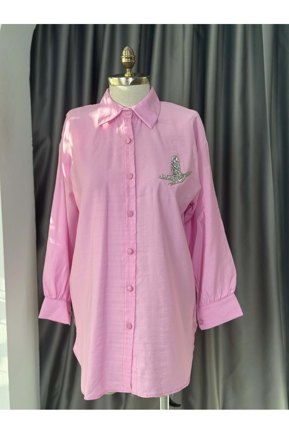Kuşlu Gömlek 811 - Pembe - S-M - AZRA05686-46816
