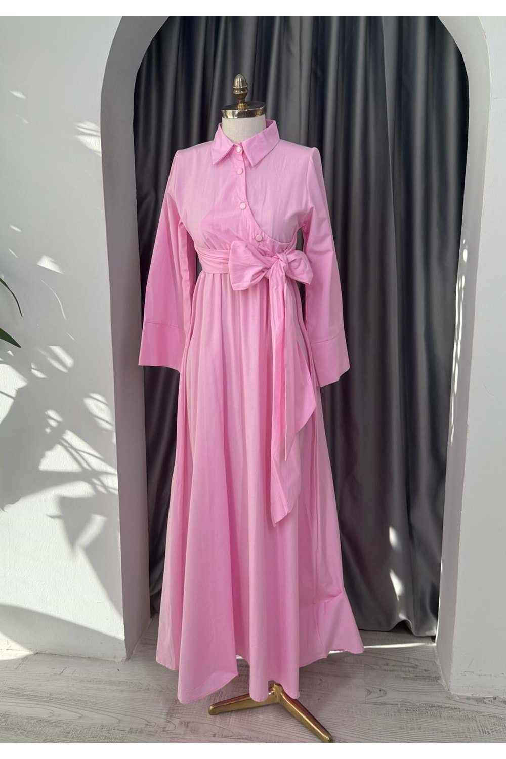 Bağlamalı Elbise 883 - Pembe - XL-XXL - AZRA05687-46824