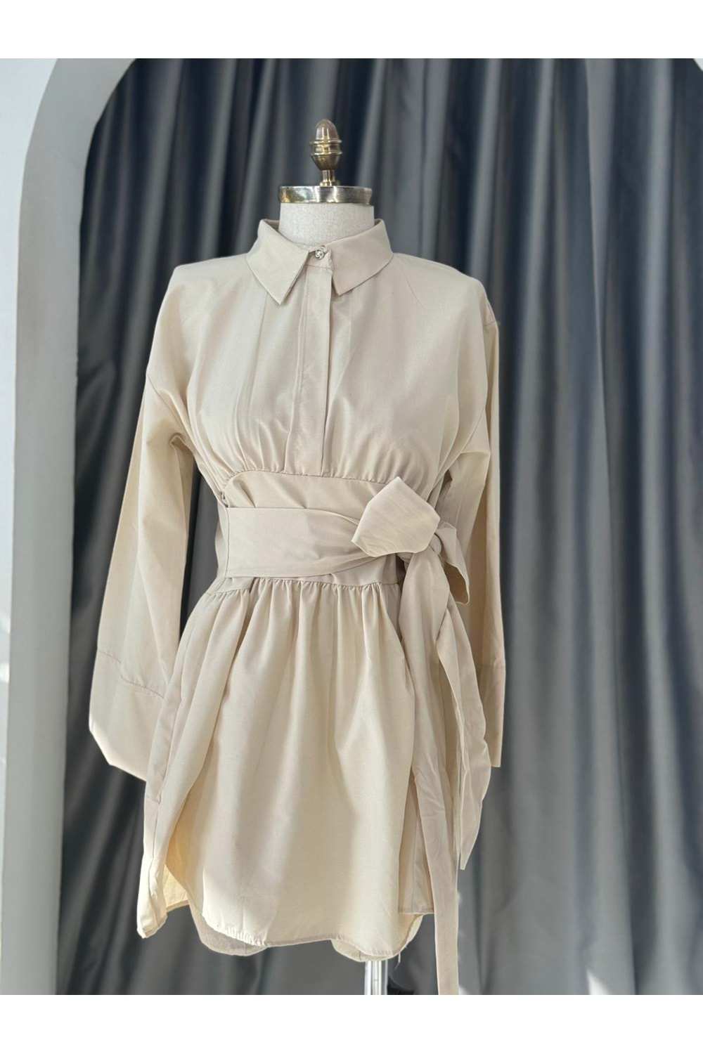 Bağlamalı Gömlek 903 - Bej - L-XL - AZRA05690-46858