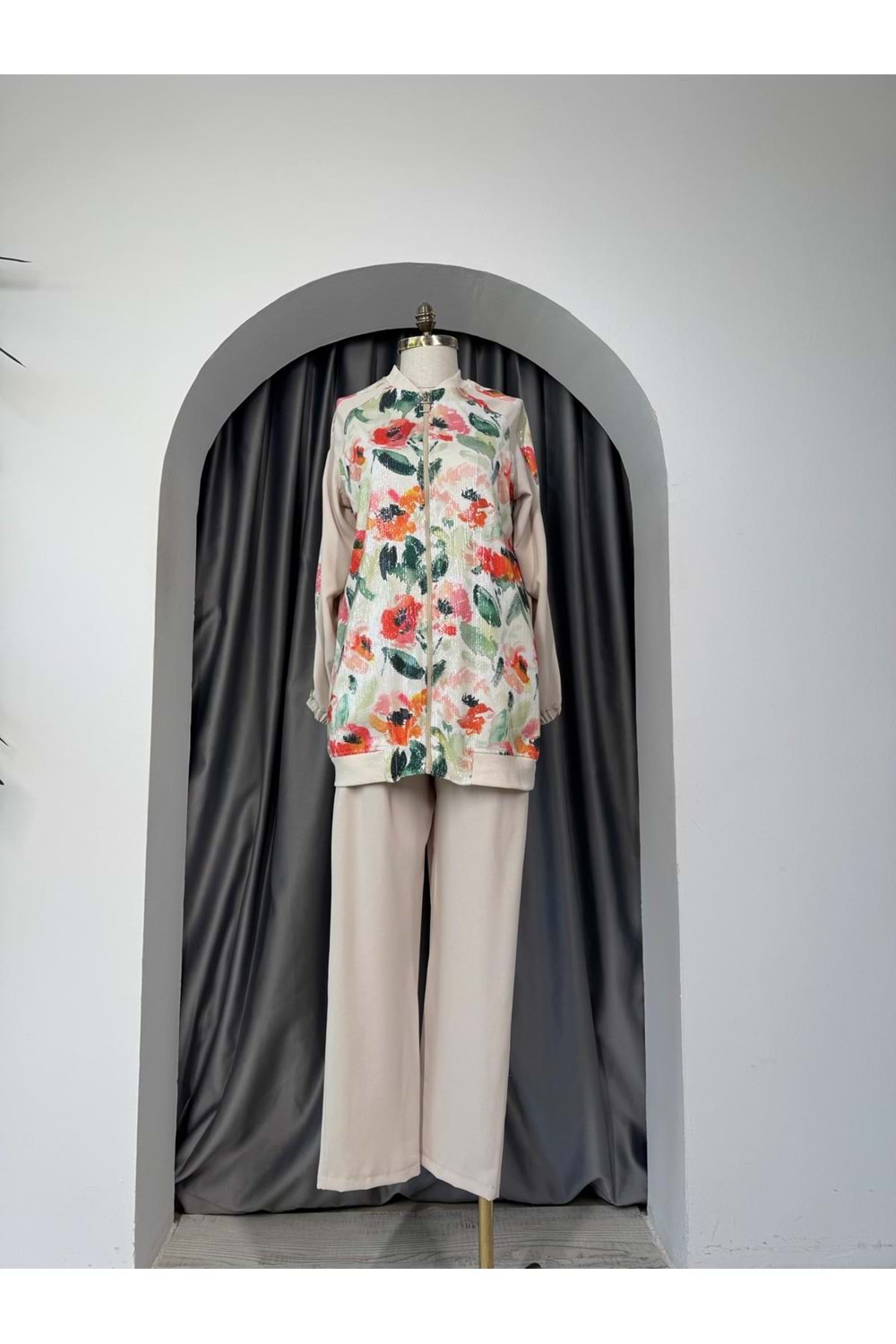 Kanaviçe Desen Pullu Takım 120197 - Bej - 36 - AZRA05696-46915