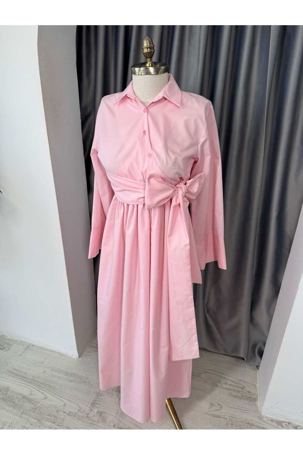 Bağlamalı Trikoton Elbise 1045 - Pembe - S-M - AZRA05711-47018