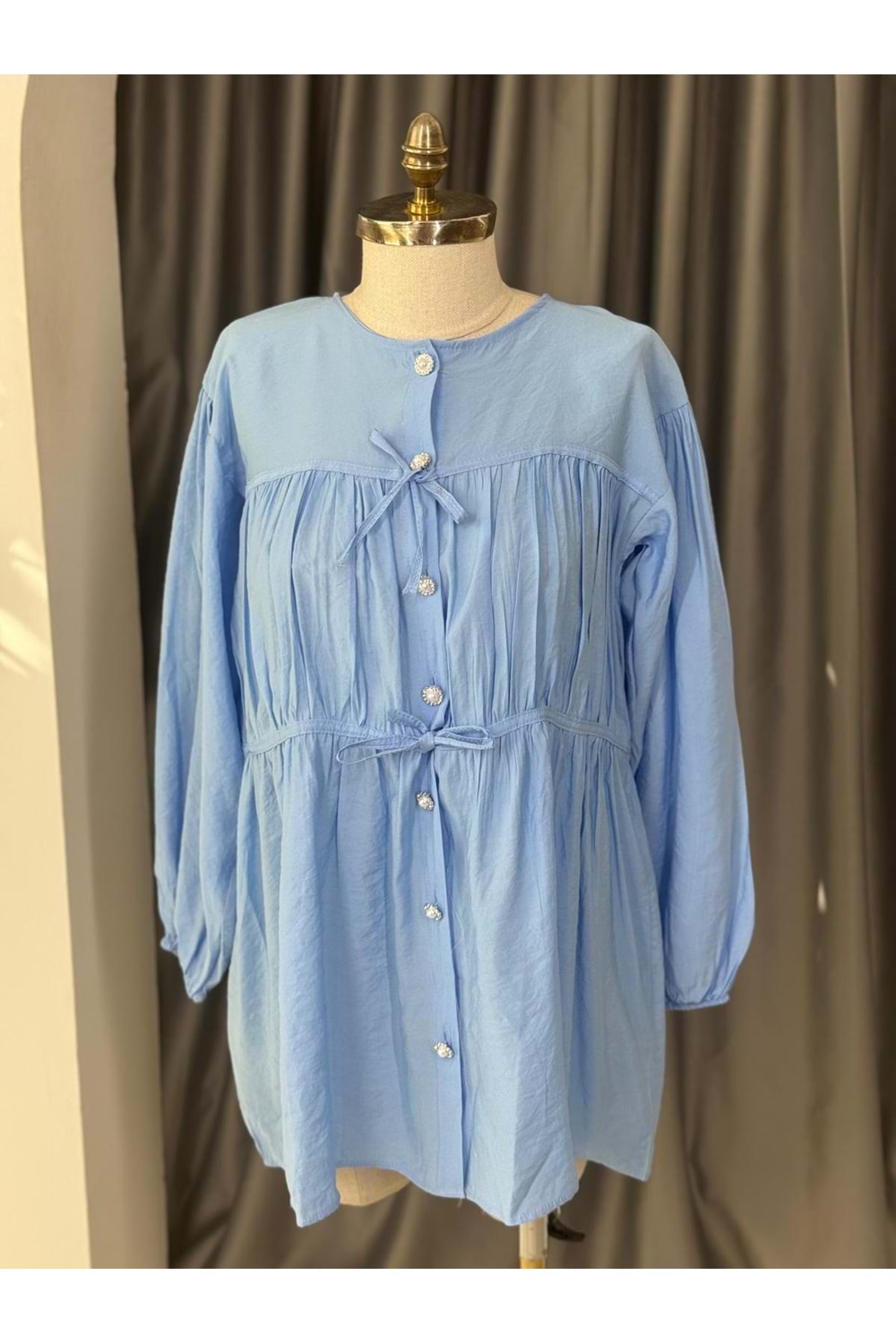 Modal Büzgü Detay Gömlek 3176 - Bebe Mavisi - 42 - AZRA05713-47029