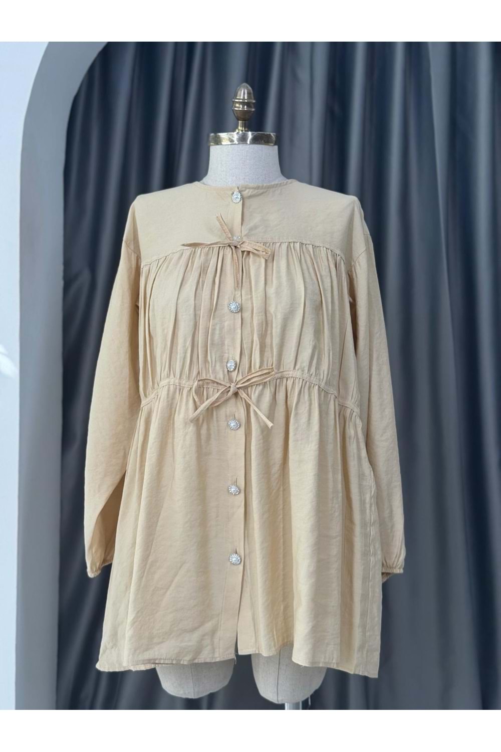 Modal Büzgü Detay Gömlek 3176 - Vizon - 40 - AZRA05713-47040