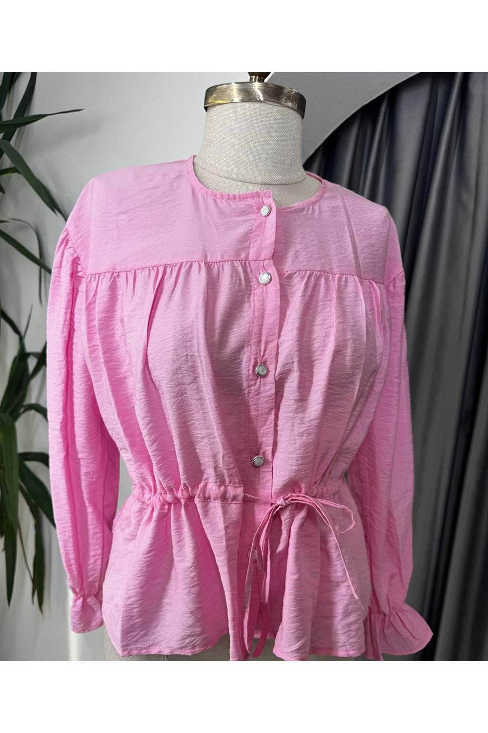 Robalı Bel Büzgülü Gömlek 9125 - Pembe - 42 - AZRA05714-47058