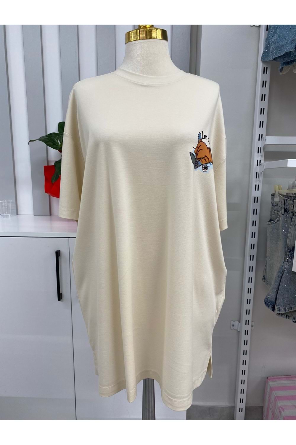 Baskı Detaylı Tişört 34306 - Bej - TEK BEDEN - AZRA05732-47248