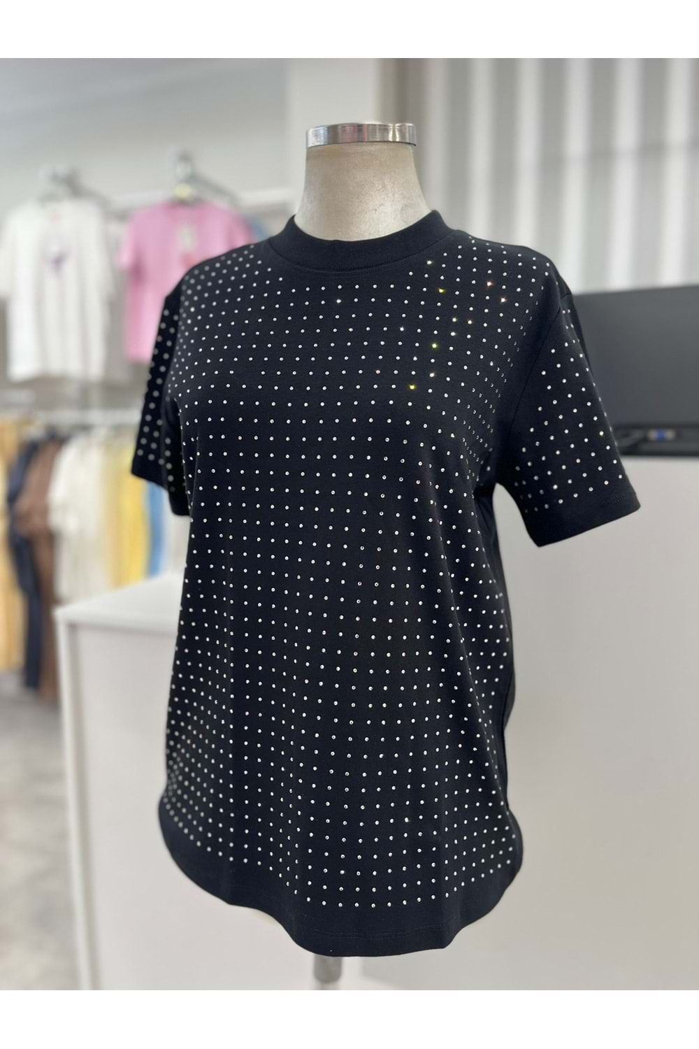 İnterlok Taşlı Tişört 1004972 - Siyah - L - AZRA05737-47290